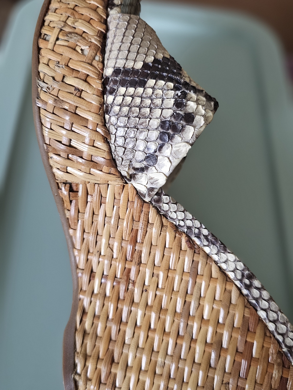 Prada Snake-Print Woven Platform Slide Sandals - White/Brown - Picture 7 of 8
